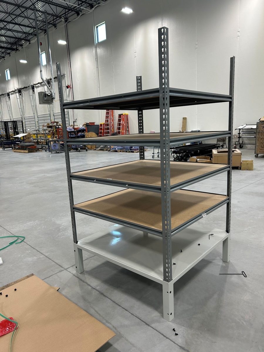 WPSS AMR mobile shelving unit with medium density fiberboard shelves