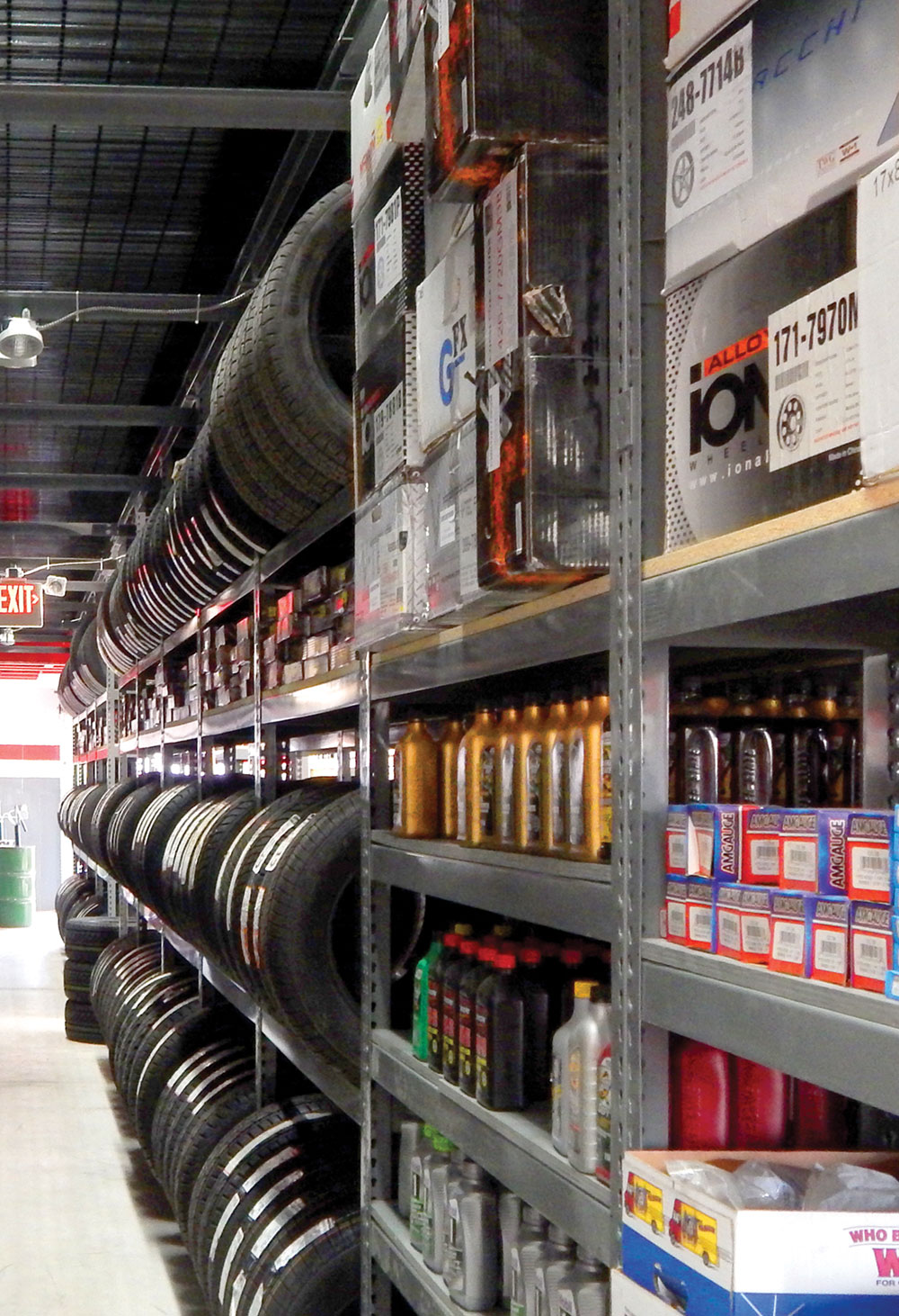 WPSS automotive shelving rivetier tire rack and small parts on rivetier