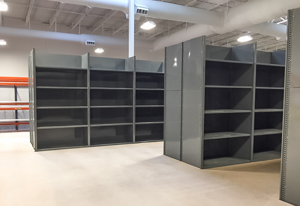 WPSS case study public utility warehouse multilevel deluxe shelving deckover system upstairs view