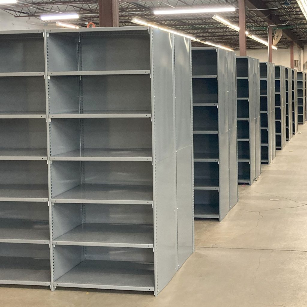 WPSS deluxe industrial shelving closed units back-to-back-warehouse install