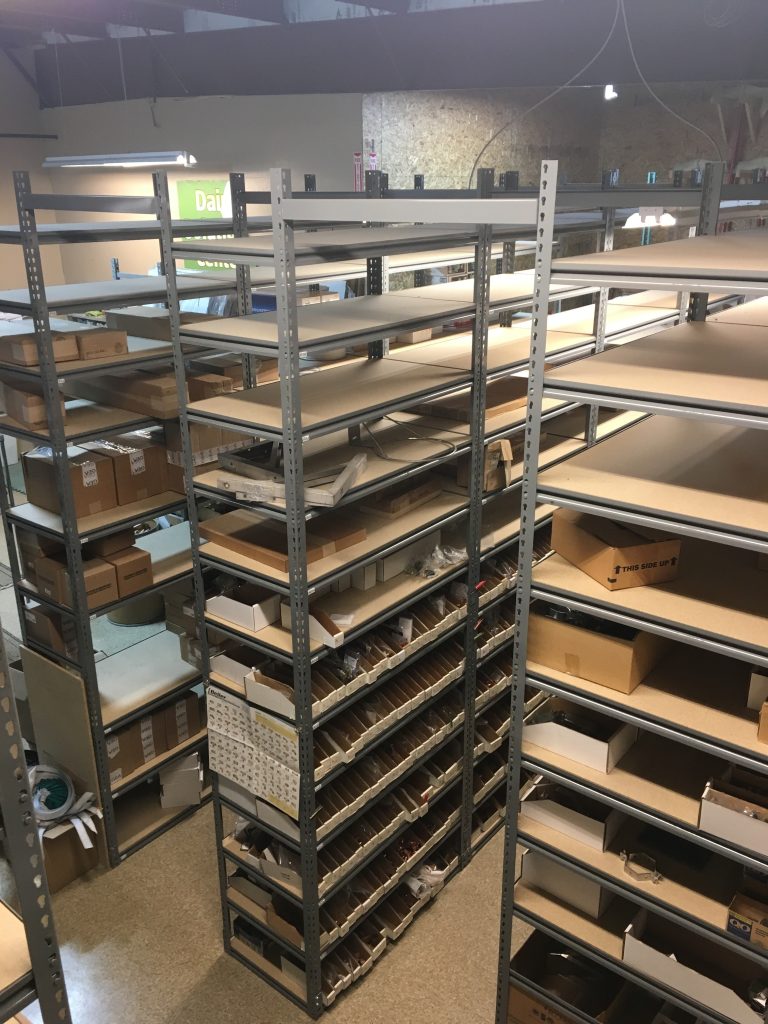 WPSS rivetier warehouse install with particle board bin storage